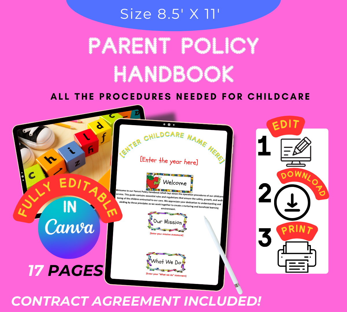 Fully Customizable Childcare Parent Policy Handbook